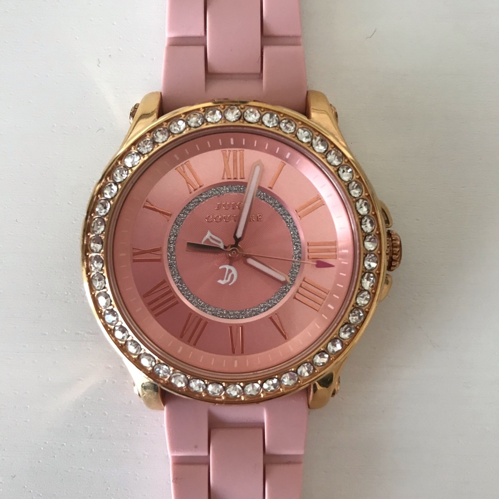 Juicy Couture pink and gold watch with rhinestone